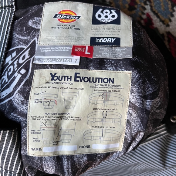 New 686 Dickies Double Knee Stripes Insulated Junior Ski Snowboard Snow Pants - Picture 3 of 5